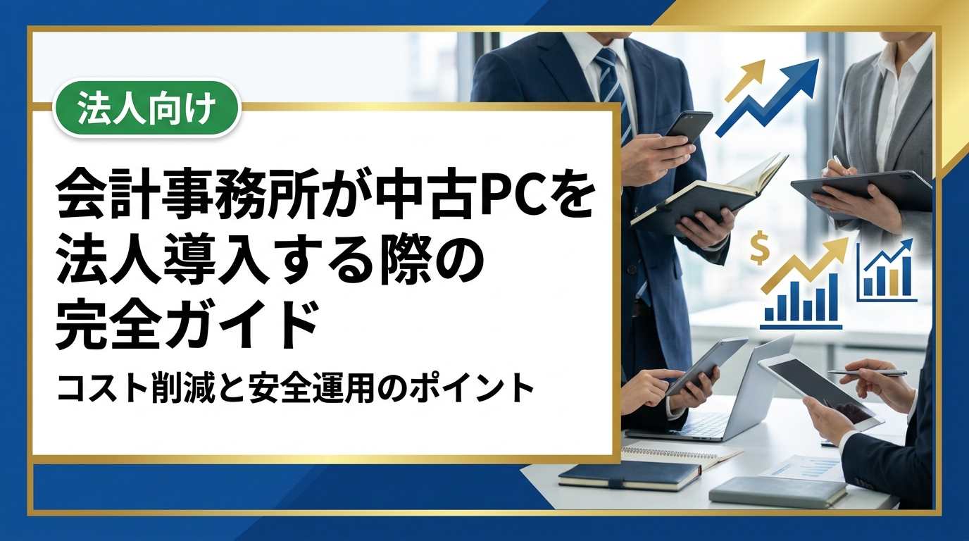 会計事務所が中古PCを法人導入する際のメリット・注意点・選び方を実務目線で解説。データ消去証明やスペック選定など、総務・情シス担当者が押さえるべきポイントをまとめました。