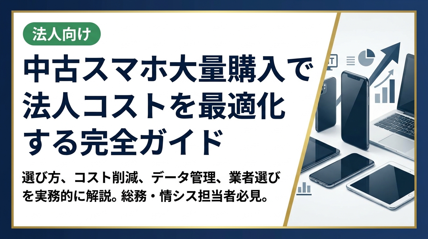 法人向け中古スマホの大量購入を検討中の総務・情シス担当者必見。選び方・コスト削減効果・データ管理・信頼できる業者の見極め方まで実務的に解説します。