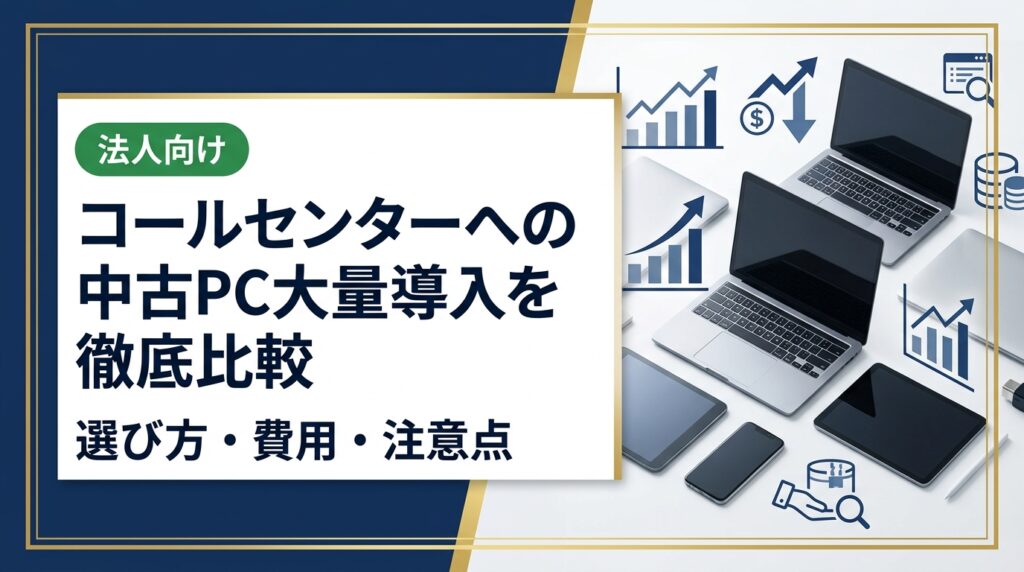 コールセンターへの中古PC大量導入を検討する法人担当者向けに、調達方法の比較・スペック選定・データ管理・コスト削減のポイントを実務目線で徹底解説します。