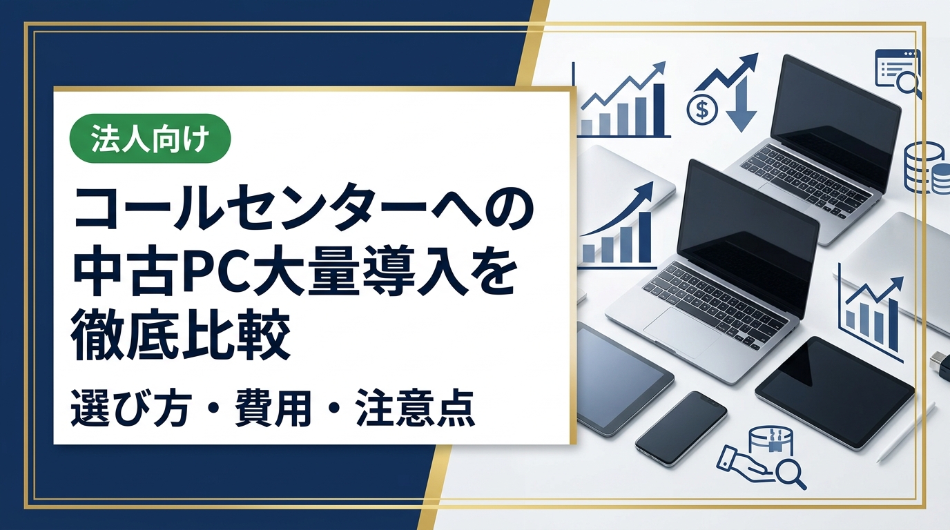 コールセンターへの中古PC大量導入を検討する法人担当者向けに、調達方法の比較・スペック選定・データ管理・コスト削減のポイントを実務目線で徹底解説します。