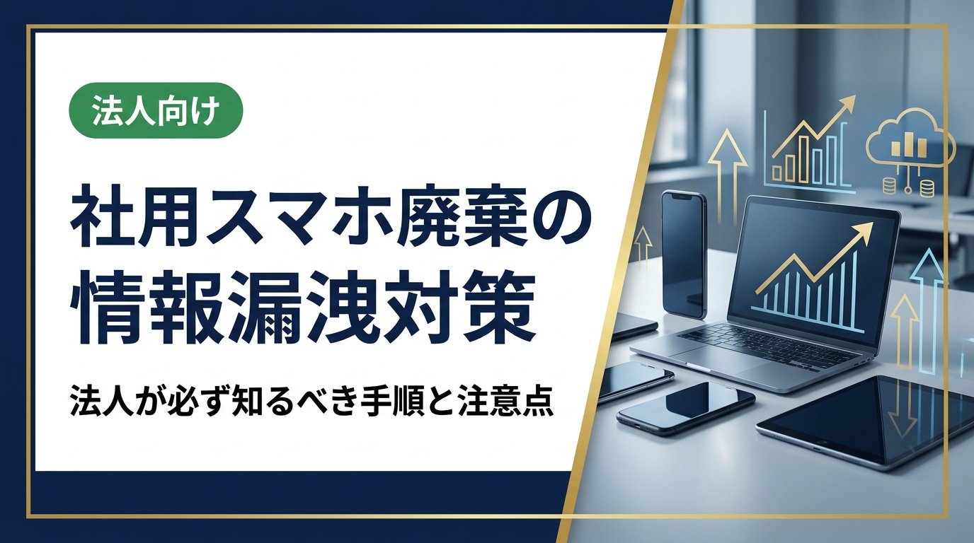 社用スマホを廃棄する際の情報漏洩リスクと対策を法人担当者向けに解説。データ消去の方法・証明書の重要性・業者選定のポイントまで実務的に網羅します。