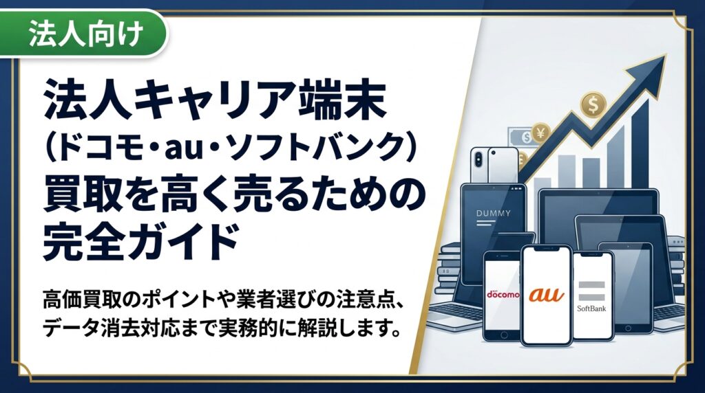 ドコモ・au・ソフトバンクのキャリア端末を大量に処分したい法人担当者向けに、高価買取のポイントや業者選びの注意点、データ消去対応まで実務的に解説します。