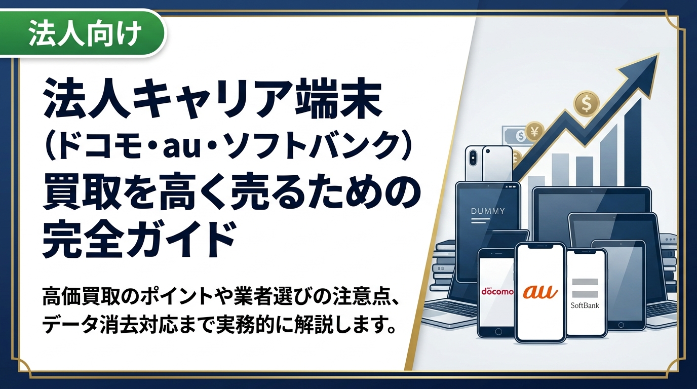 ドコモ・au・ソフトバンクのキャリア端末を大量に処分したい法人担当者向けに、高価買取のポイントや業者選びの注意点、データ消去対応まで実務的に解説します。
