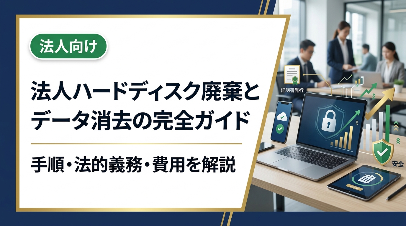 法人がハードディスクを廃棄する際のデータ消去方法・法的義務・費用相場を実務視点で解説。証明書発行や即日対応など安全な廃棄のポイントも紹介します。