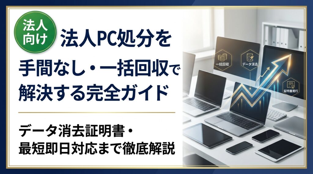 法人PCの処分に手間をかけたくない担当者必見。一括回収・データ消去証明書発行・最短即日対応まで、中古スマホ流通センターが法人PC処分の実務ポイントを解説します。
