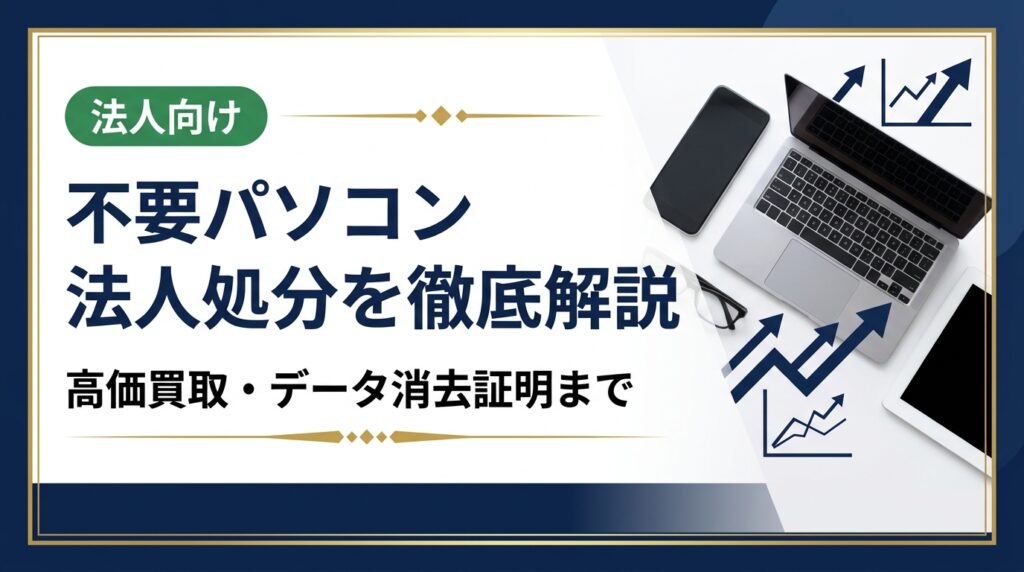 法人の不要パソコン処分方法を総務・情シス担当者向けに解説。買取・廃棄・リース返却の比較から、データ消去証明書の必要性、業者選びのポイントまで実務的に紹介します。