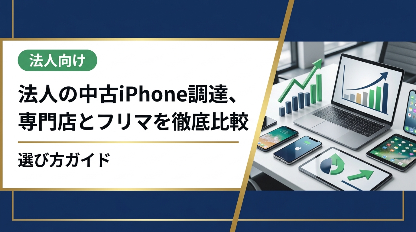 法人が中古iPhoneを調達・売却する際、専門店とメルカリ・ヤフオク等のフリマ・オークションをどう使い分けるべきか。大量一括・請求書払い・データ消去証明書など法人ニーズの比較軸で解説します。