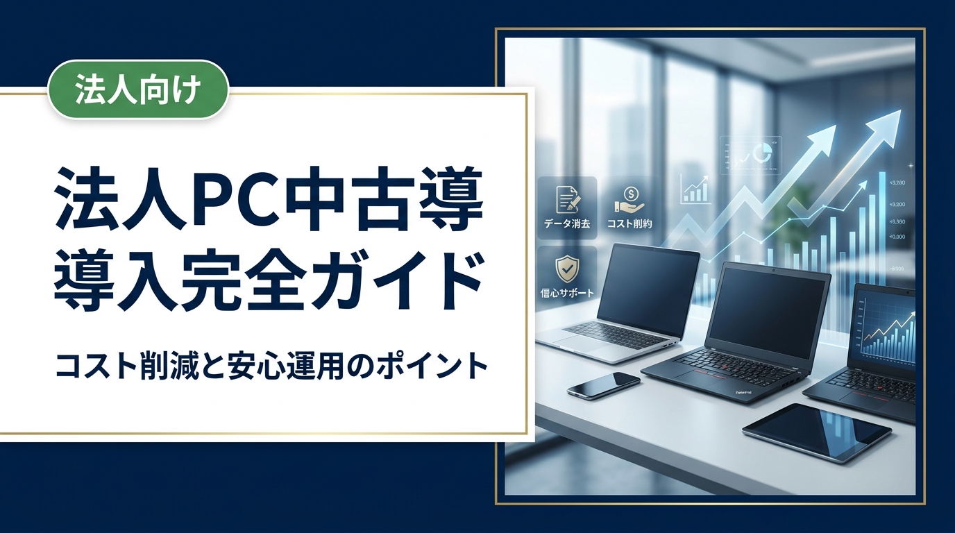 法人向け中古PCの選び方・導入メリット・注意点をわかりやすく解説。データ消去証明書の重要性や卸直結の高価買取まで、総務・情シス担当者が知りたい実務情報をまとめました。
