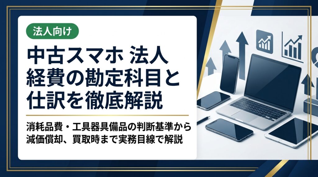 法人が中古スマホを購入・売却する際の勘定科目と仕訳を実務目線で解説。消耗品費・工具器具備品の判断基準から減価償却、買取時の仕訳まで総務・経理担当者が知りたい情報をまとめました。