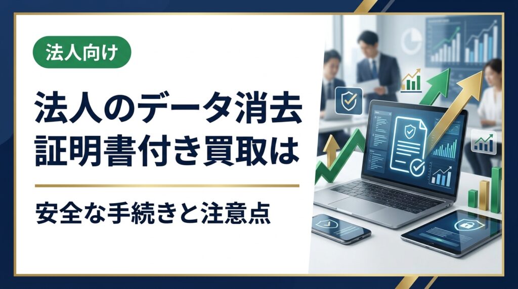 法人がスマホやPCを買取に出す際に欠かせないデータ消去証明書について解説。発行の仕組み、選び方、情報漏洩を防ぐ手順、買取の流れまで実務目線でまとめました。
