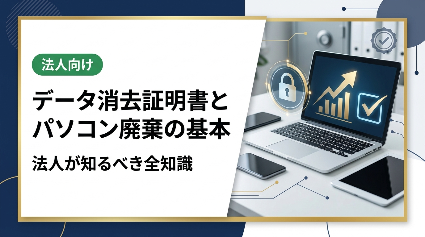 法人がパソコンを廃棄・売却する際に欠かせないデータ消去証明書の役割・取得方法・選び方を実務目線で解説。コンプライアンス対応や情報漏洩リスク対策にも役立つ内容です。
