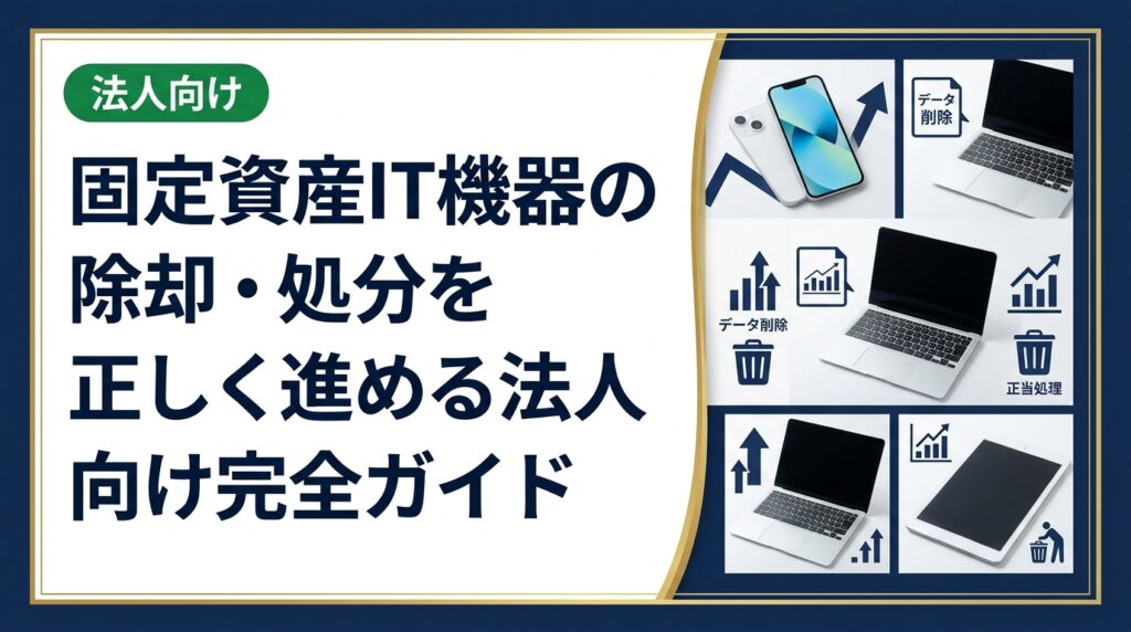固定資産に計上したスマホ・PC・iPadなどのIT機器を除却・処分する際の会計処理の考え方、廃棄と売却の違い、データ消去の注意点を実務目線で解説。中古買取査定も無料対応。