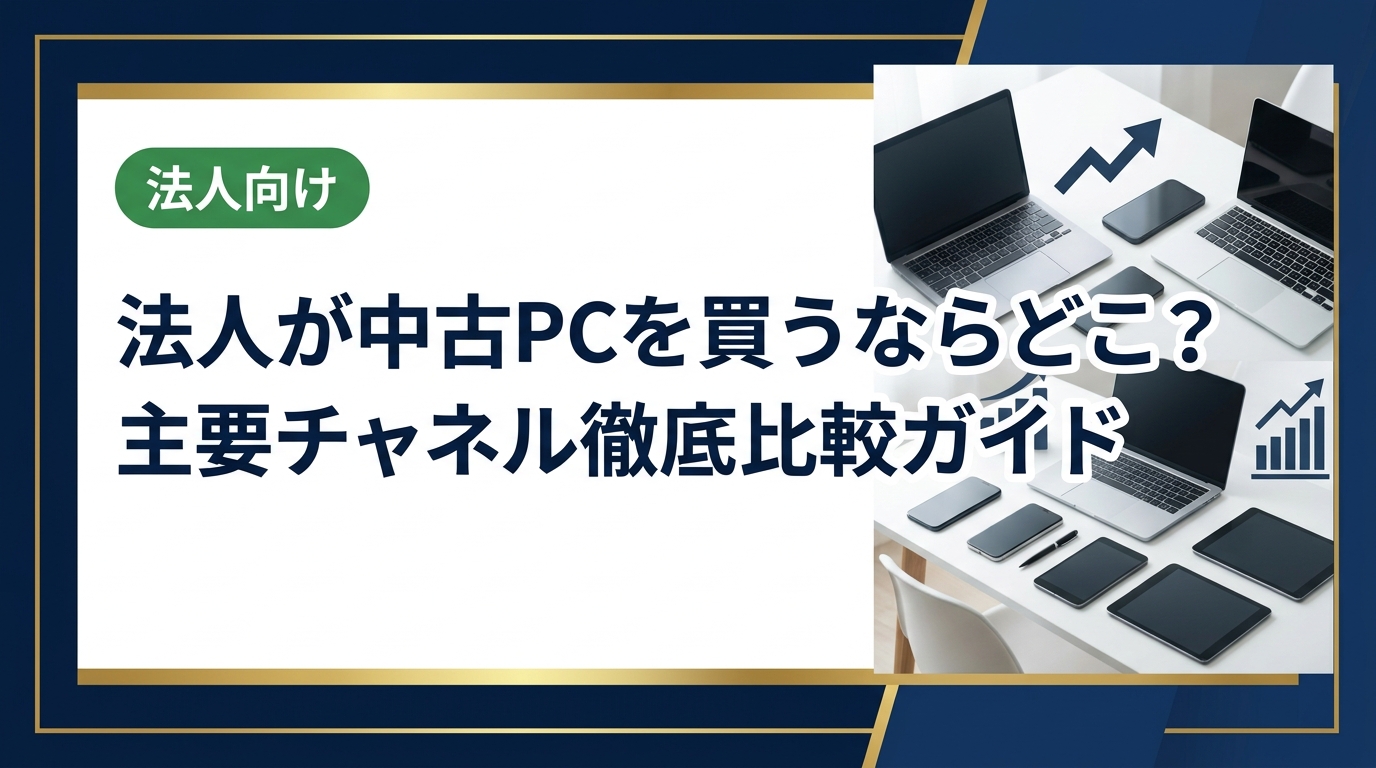 法人が中古PCを購入する際の主要チャネルを徹底比較。フリマ・オークション・中古専門店・法人特化サービスの違いを、大量調達・請求書払い・データ消去証明書などの法人ニーズ軸で解説します。