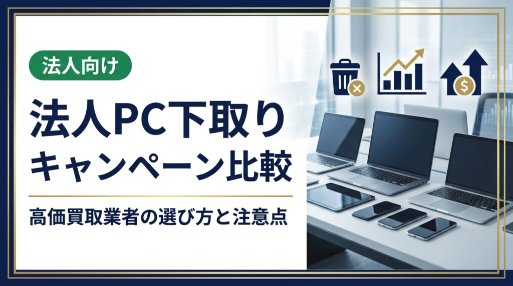 法人向けPC下取りキャンペーンを徹底比較。買取価格・データ消去・即日対応など選定ポイントを総務・情シス担当者向けに実務目線で解説します。