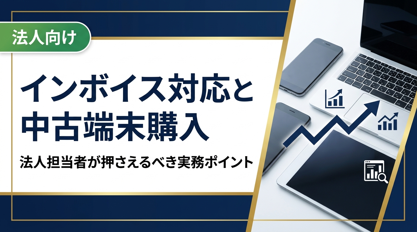 法人が中古スマホ・PCを購入する際のインボイス対応の基本を解説。適格請求書の確認方法から仕訳の考え方、買取査定との関係まで総務・情シス担当者向けに実務的にまとめました。