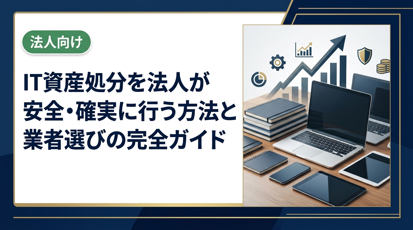法人のIT資産処分に必要な手順・注意点・業者選びのポイントを総務・情シス担当者向けに解説。データ消去証明書の重要性や高価買取のコツも紹介します。