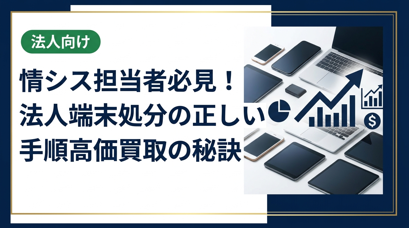 情シス担当者が知っておくべき法人端末処分の手順を徹底解説。データ消去・資産管理・買取活用まで、コスト削減に繋がる実務的な方法をわかりやすくご紹介します。