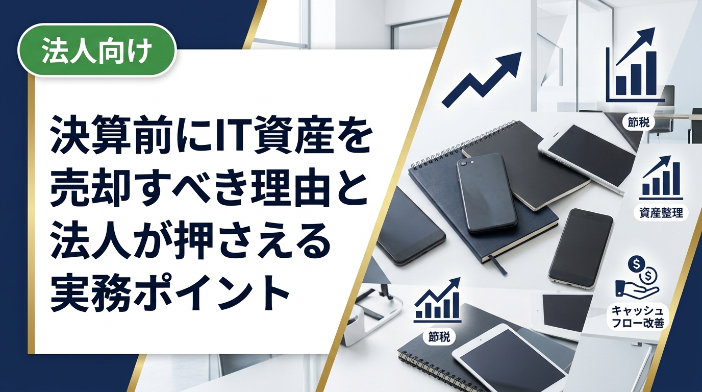 決算前のIT資産売却は、法人の節税・資産整理・キャッシュフロー改善に有効です。勘定科目の考え方から査定依頼のタイミングまで、総務・情シス担当者向けに実務的に解説します。