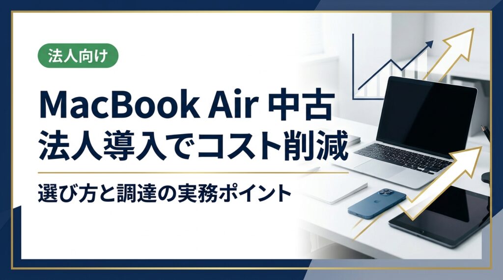 法人がMacBook Airを中古で導入する際のコスト削減効果・機種選定・データ消去・調達フローを実務目線で解説。総務・情シス担当者が知っておくべきポイントを網羅。