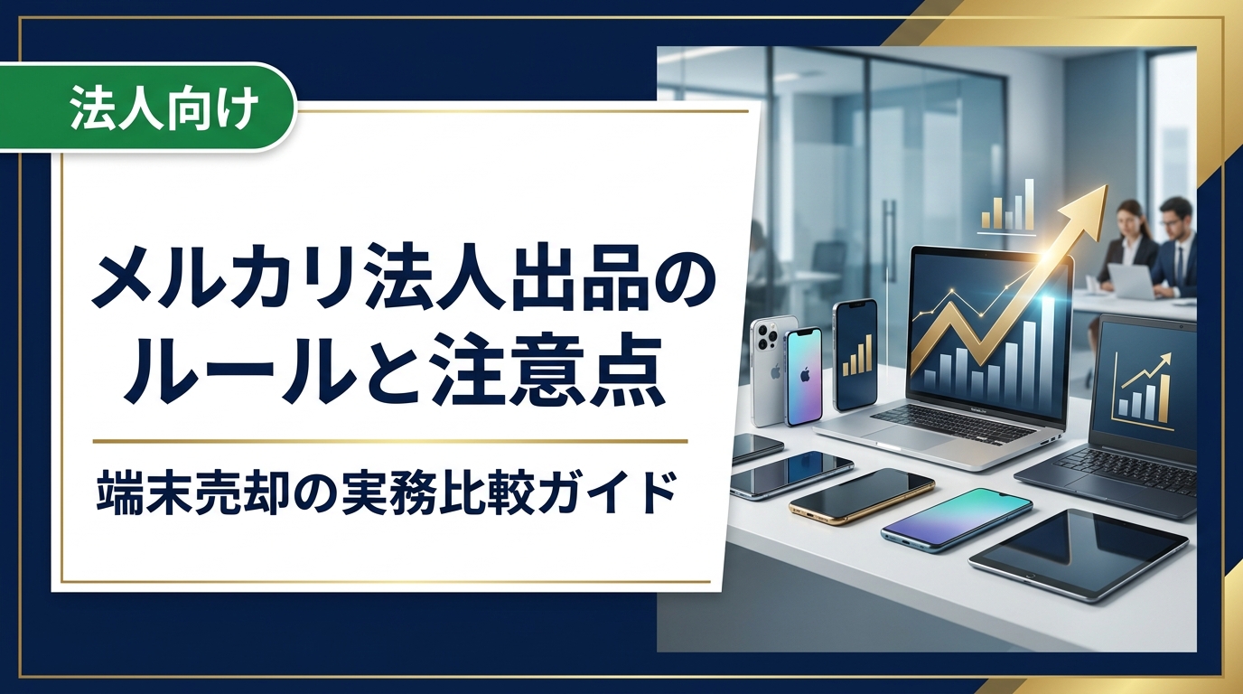 法人がメルカリで中古端末を出品する際の規約・注意点と、大量売却に向く法人特化買取との違いを実務目線で比較。総務・情シス担当者向けに手間・工数・データ消去対応まで解説します。
