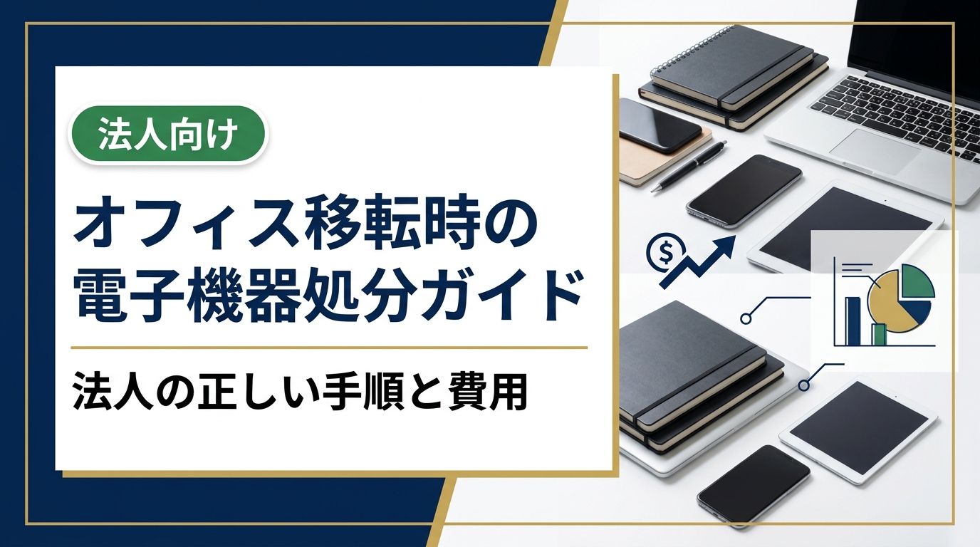 オフィス移転で発生するPCやスマホなど電子機器の処分方法を法人向けに解説。廃棄・買取の判断基準、データ消去、費用削減のコツ、即日対応のポイントまで網羅します。