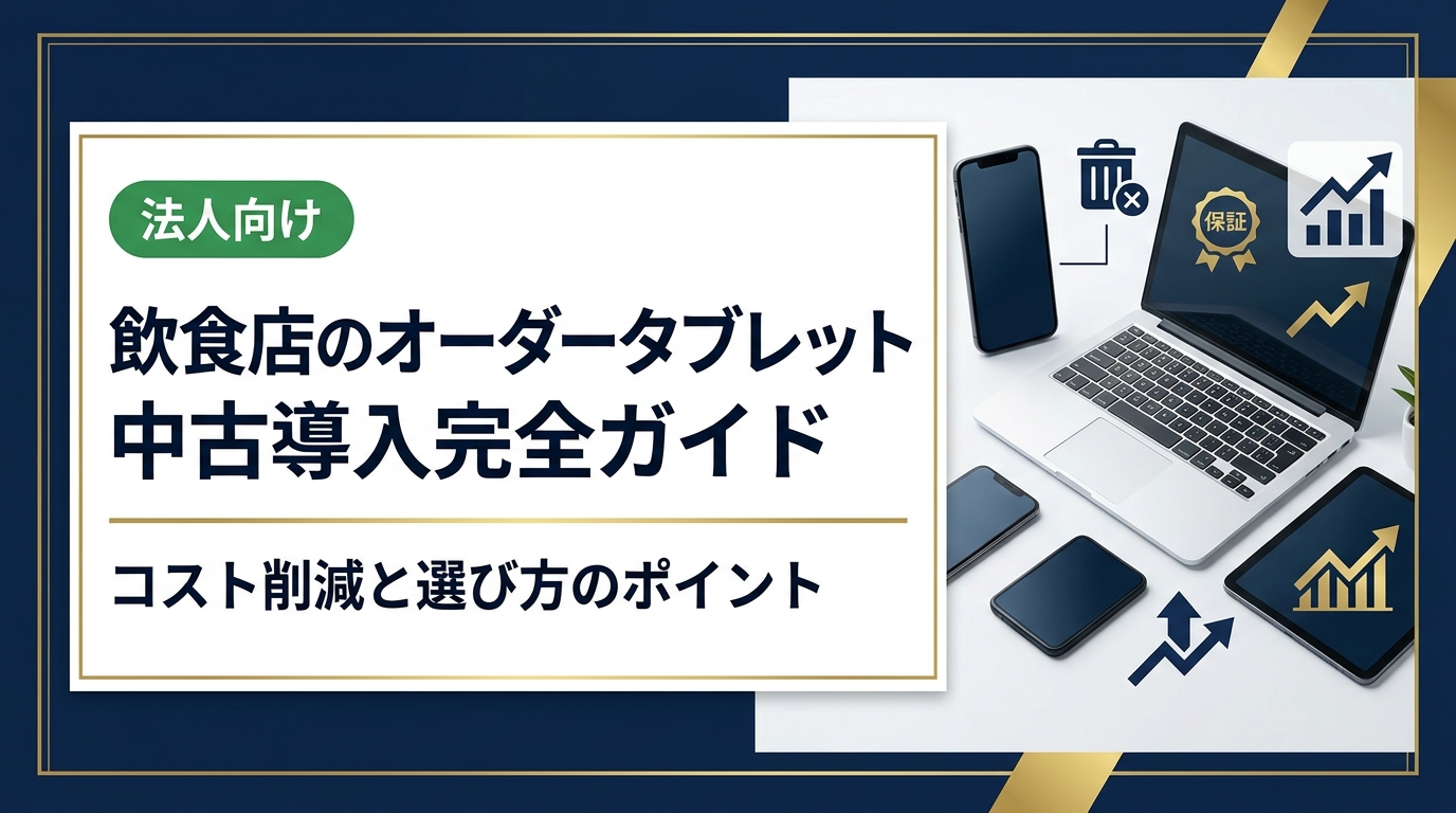 飲食店がオーダータブレットを中古で導入する際のメリット・選び方・注意点を法人担当者向けに解説。データ消去や保証など実務的なポイントも網羅しています。