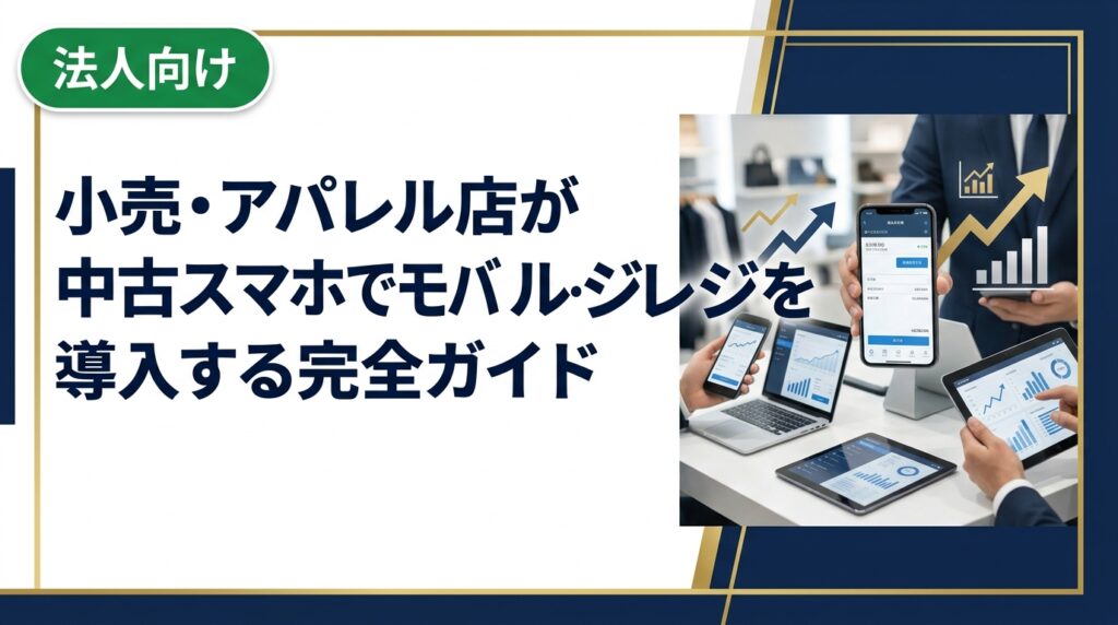 小売・アパレル店が中古スマホを活用してモバイルレジを低コストで導入する方法を解説。機種選定から導入手順、データ消去まで法人向けに実務的な情報をまとめました。