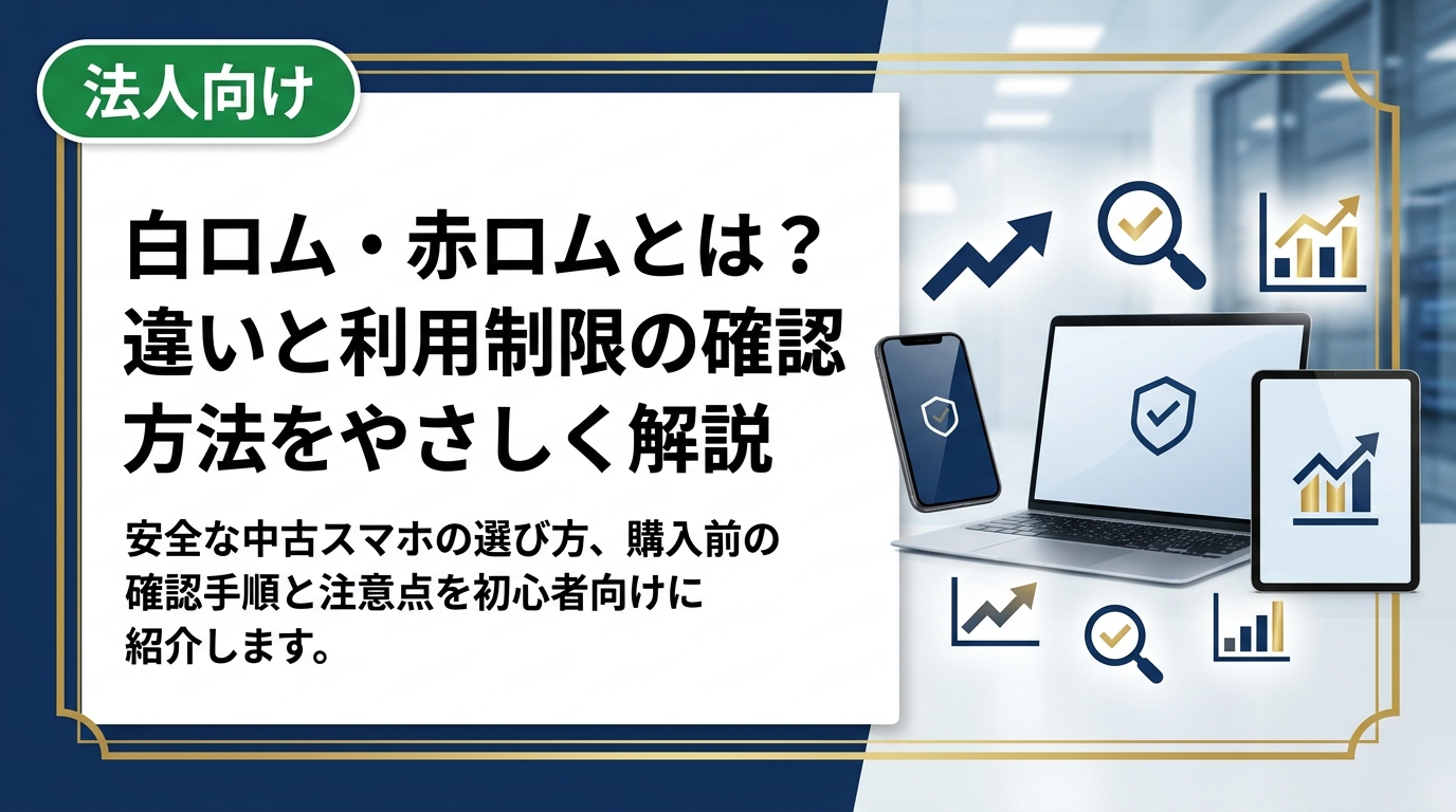 白ロム・赤ロムの違いや利用制限(○・△・×)の意味、安全な中古スマホの選び方を初心者向けにわかりやすく解説。購入前の確認手順や注意点も具体的に紹介します。