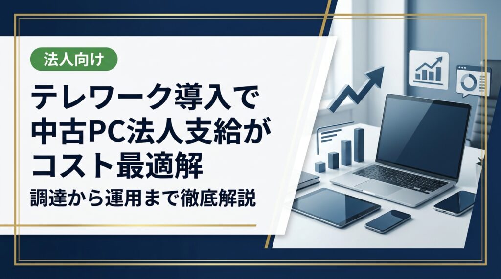テレワーク導入時の中古PC法人支給でコストを大幅削減する方法を解説。選定基準・データ消去・資産管理まで総務・情シス担当者が知るべき実務ポイントを網羅。