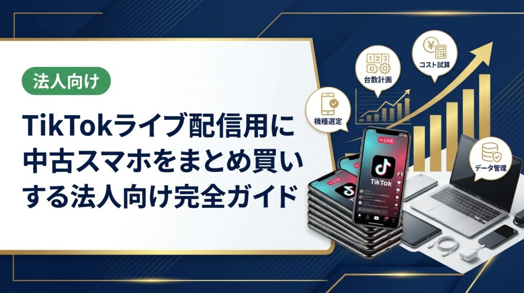 TikTokライブ配信用に中古スマホをまとめ買いしたい法人担当者へ。機種選定・台数計画・コスト試算・データ管理まで実務ポイントを徹底解説します。