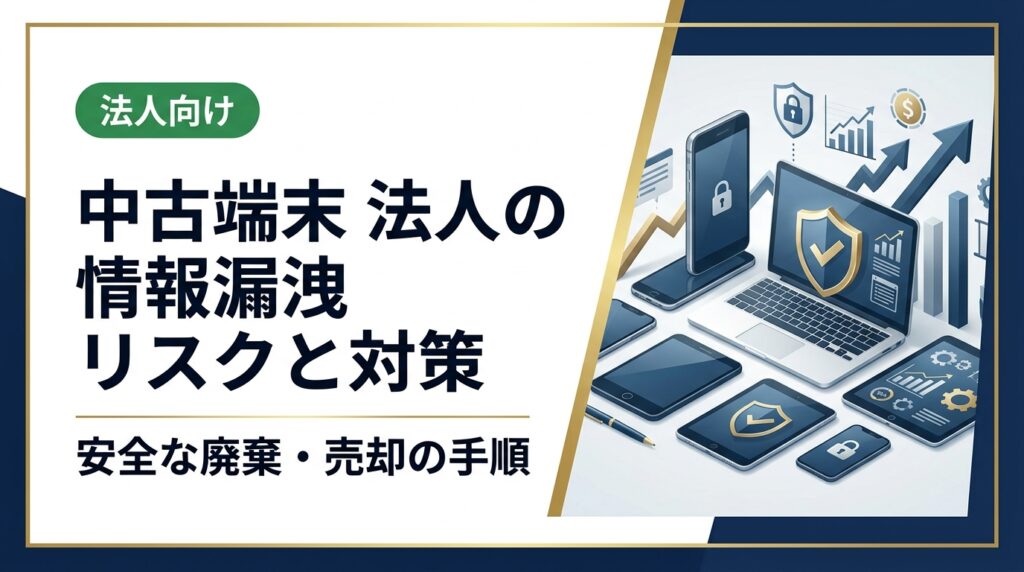 法人が中古端末を処分・売却する際の情報漏洩リスクと具体的な対策を解説。データ消去の方法や証明書発行まで、総務・情シス担当者が知っておくべき実務手順をわかりやすく紹介します。