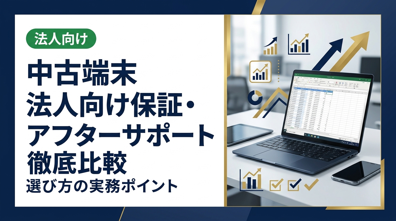 法人が中古端末を導入する際に重要な保証内容・アフターサポートの違いを徹底比較。総務・情シス担当者が押さえるべき選定基準と注意点を実務目線で解説します。