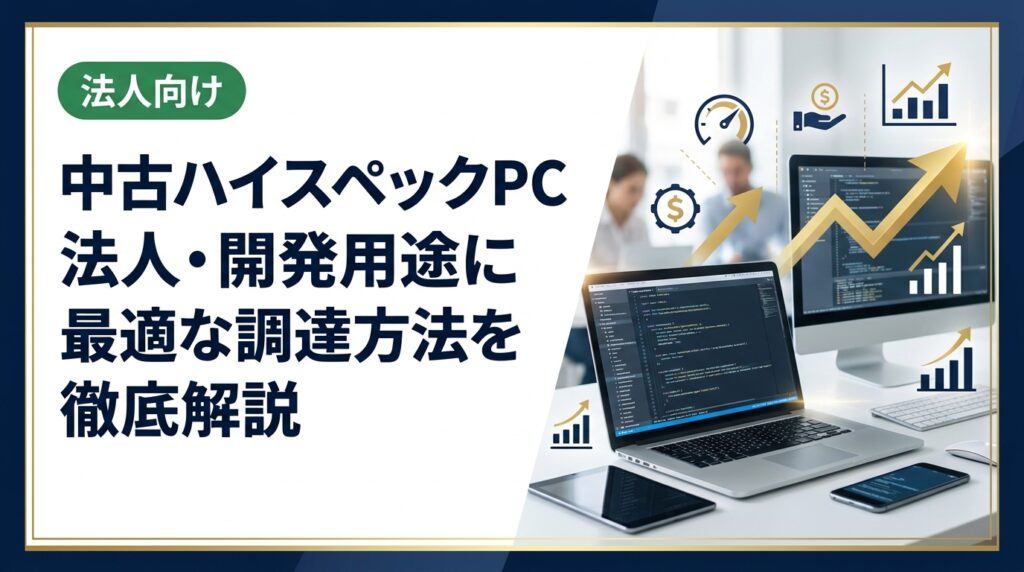 法人が開発用に中古ハイスペックPCを調達する際のポイントを実務視点で解説。スペック選定・コスト比較・データ消去・保証まで、総務・情シス担当者が知っておくべき情報を網羅します。