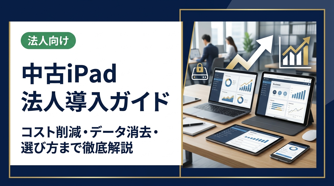 法人で中古iPadを導入するメリット・注意点・選び方を総務・情シス担当者向けに解説。データ消去証明書の重要性や卸直結の高価買取・販売サービスも紹介します。