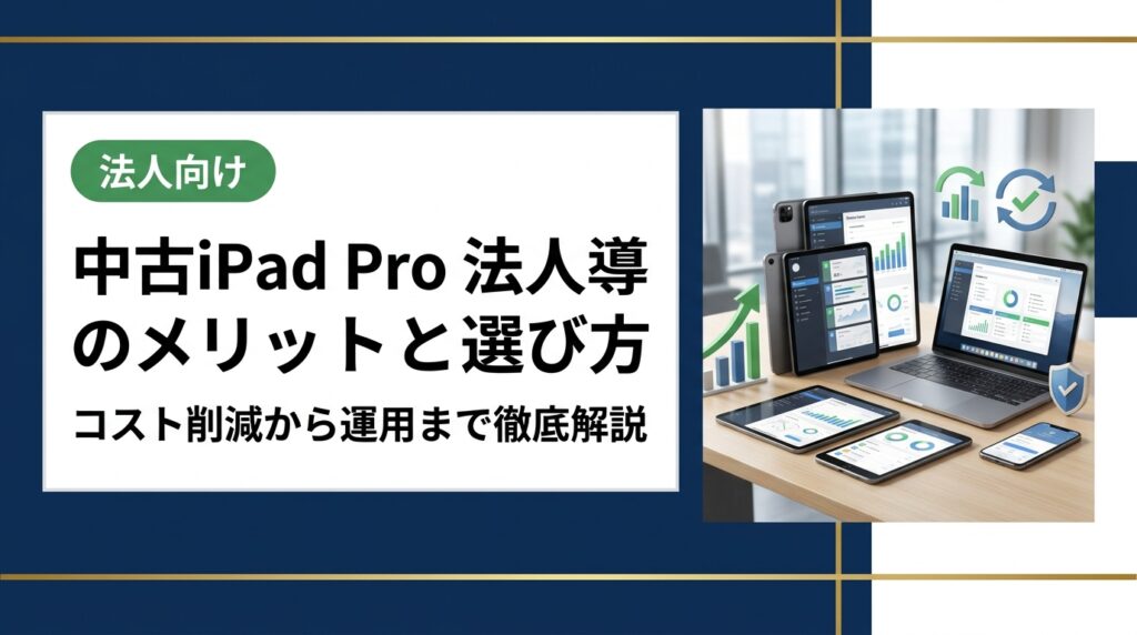 中古iPad Proを法人導入するメリットをコスト・セキュリティ・運用管理の観点から徹底解説。データ消去証明書や卸直結の高品質在庫など、法人担当者が押さえるべきポイントをまとめています。