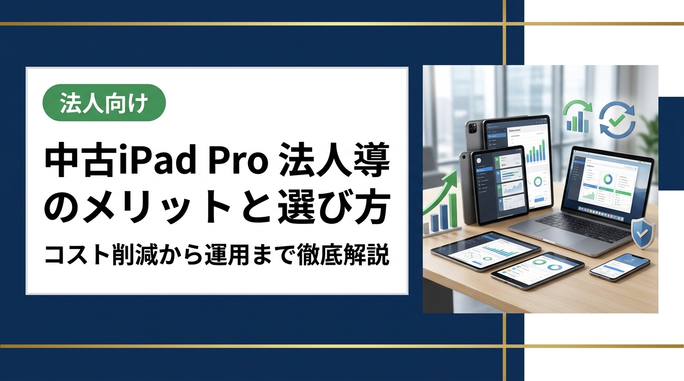 中古iPad Proを法人導入するメリットをコスト・セキュリティ・運用管理の観点から徹底解説。データ消去証明書や卸直結の高品質在庫など、法人担当者が押さえるべきポイントをまとめています。