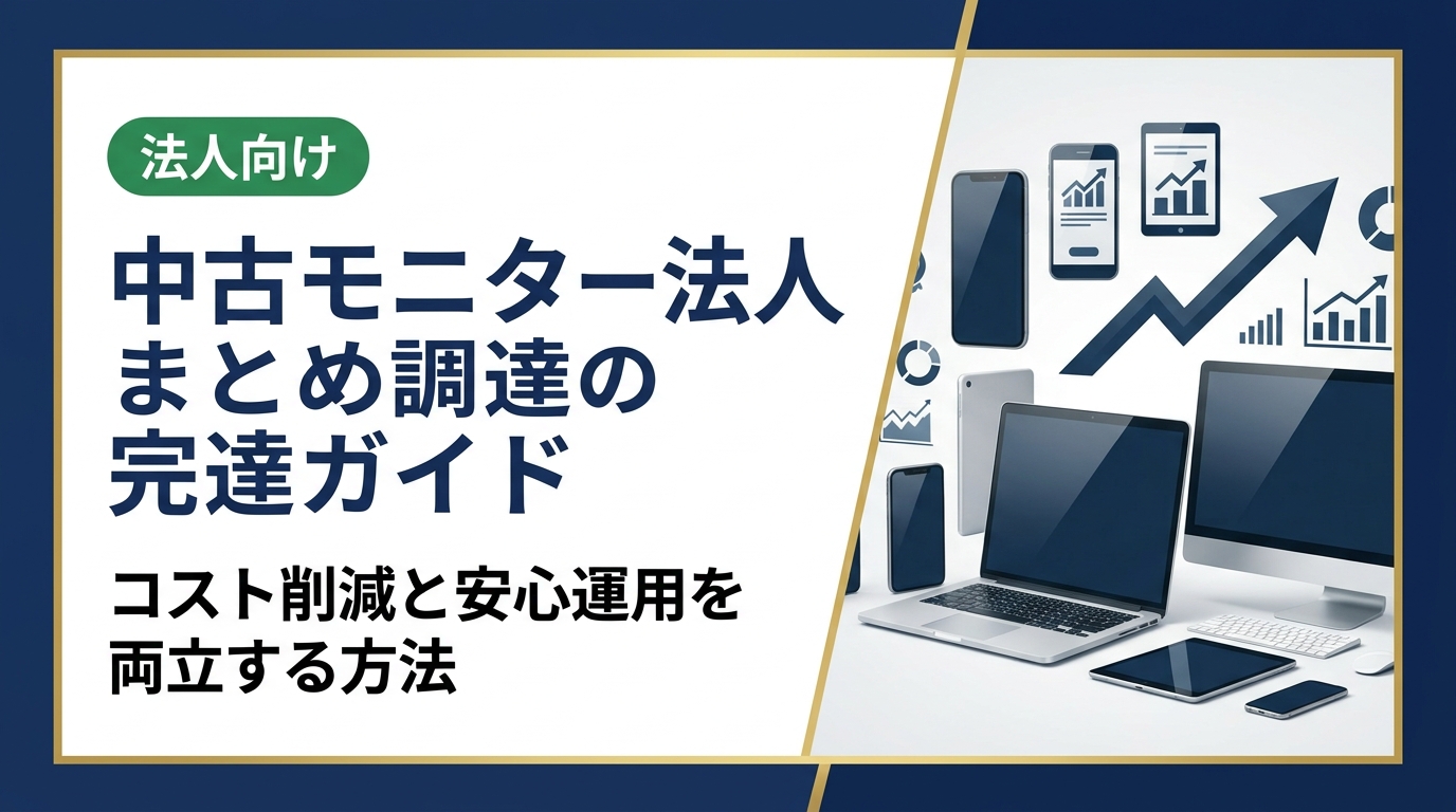 法人で中古モニターをまとめ調達するメリット・選び方・注意点を総務・情シス担当者向けに解説。データ消去証明や即日対応など実務に役立つ情報を網羅。