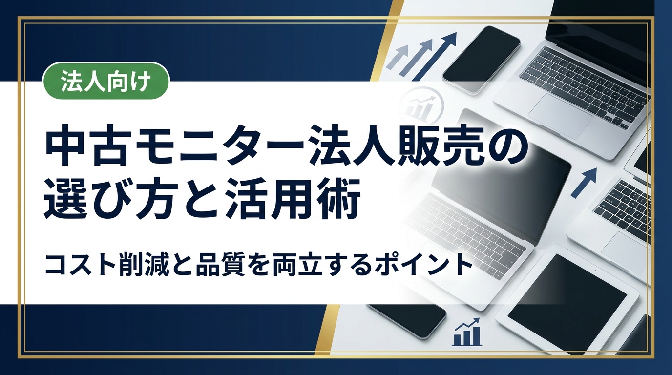 法人向け中古モニターの選び方・調達コスト削減のポイントを実務目線で解説。品質基準・データ消去・一括購入のメリットまで、総務・情シス担当者が知りたい情報を網羅。