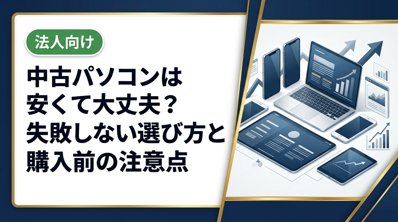 中古パソコンが安い理由や大丈夫かどうかの判断基準、失敗しない選び方を実務目線でわかりやすく解説。個人から法人まとめ買いまで対応の中古スマホ流通センターへ相談可能。