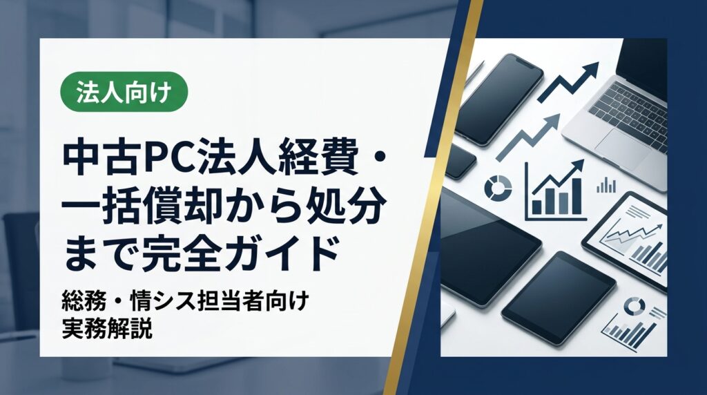 法人が中古PCを処分する際の経費計上・一括償却の考え方から、売却・廃棄の選択肢、買取査定の流れまでを総務・情シス担当者向けに実務的に解説します。