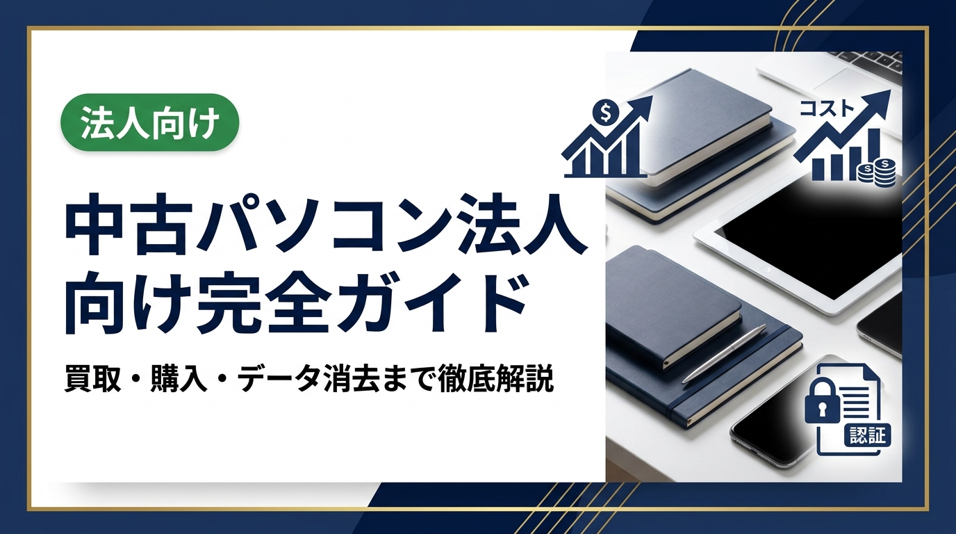 法人向け中古パソコンの買取・購入・データ消去証明書発行まで実務的に解説。総務・情シス担当者が知っておくべきコスト削減策と安全な資産処分方法をまとめました。