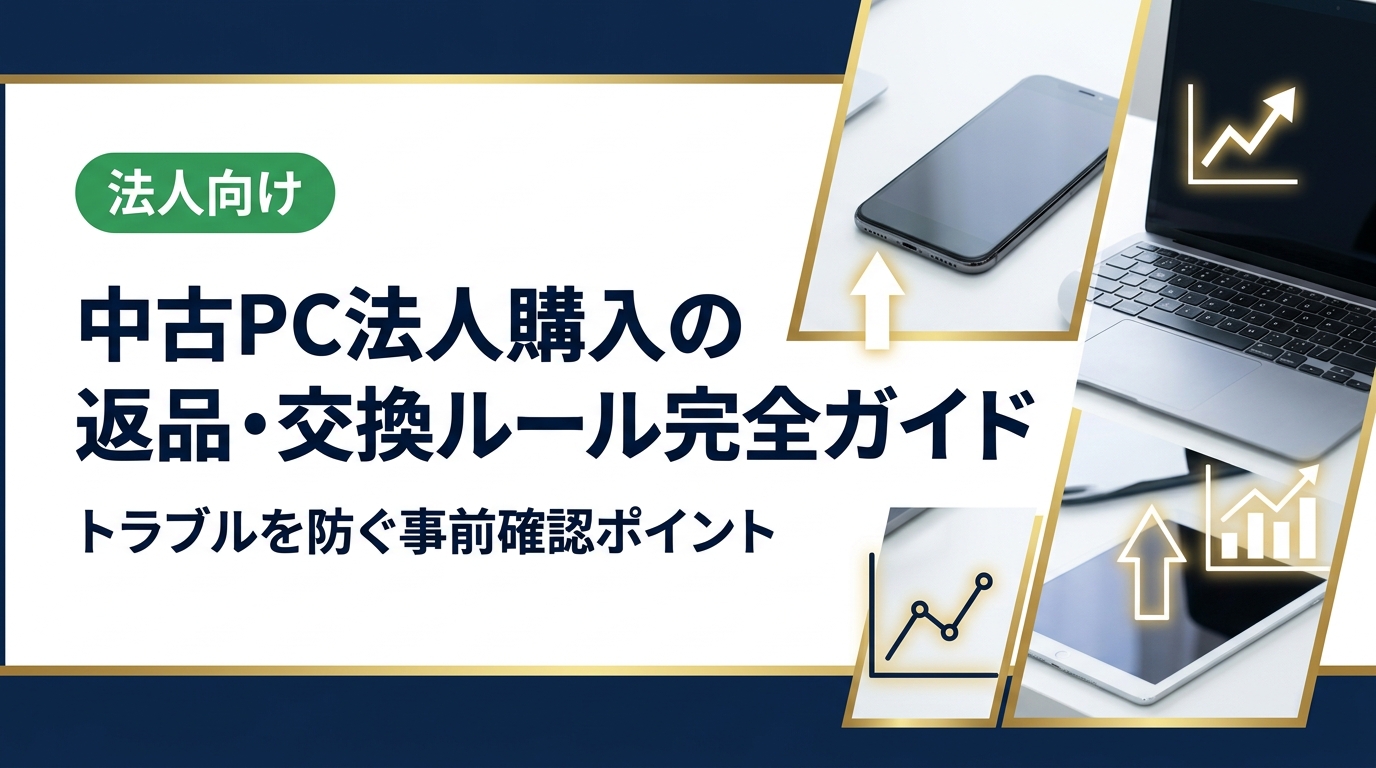法人が中古PCを購入する際の返品・交換ルールを徹底解説。保証期間の確認方法、データ消去証明書の重要性、トラブル防止のチェックリストまで総務・情シス担当者向けに実務的にまとめました。
