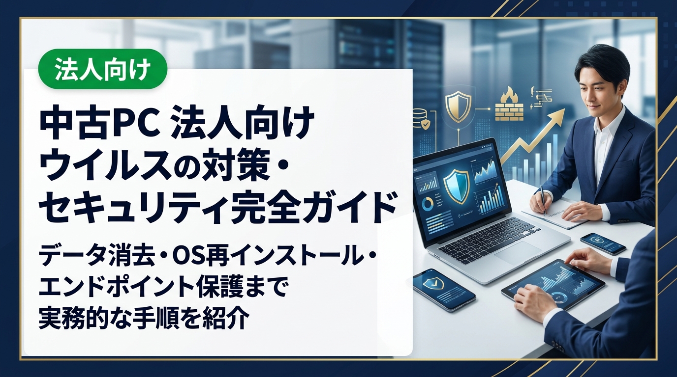 法人で中古PCを導入・売却する際のウイルス対策とセキュリティリスクを徹底解説。データ消去・OS再インストール・エンドポイント保護まで実務的な手順を紹介します。