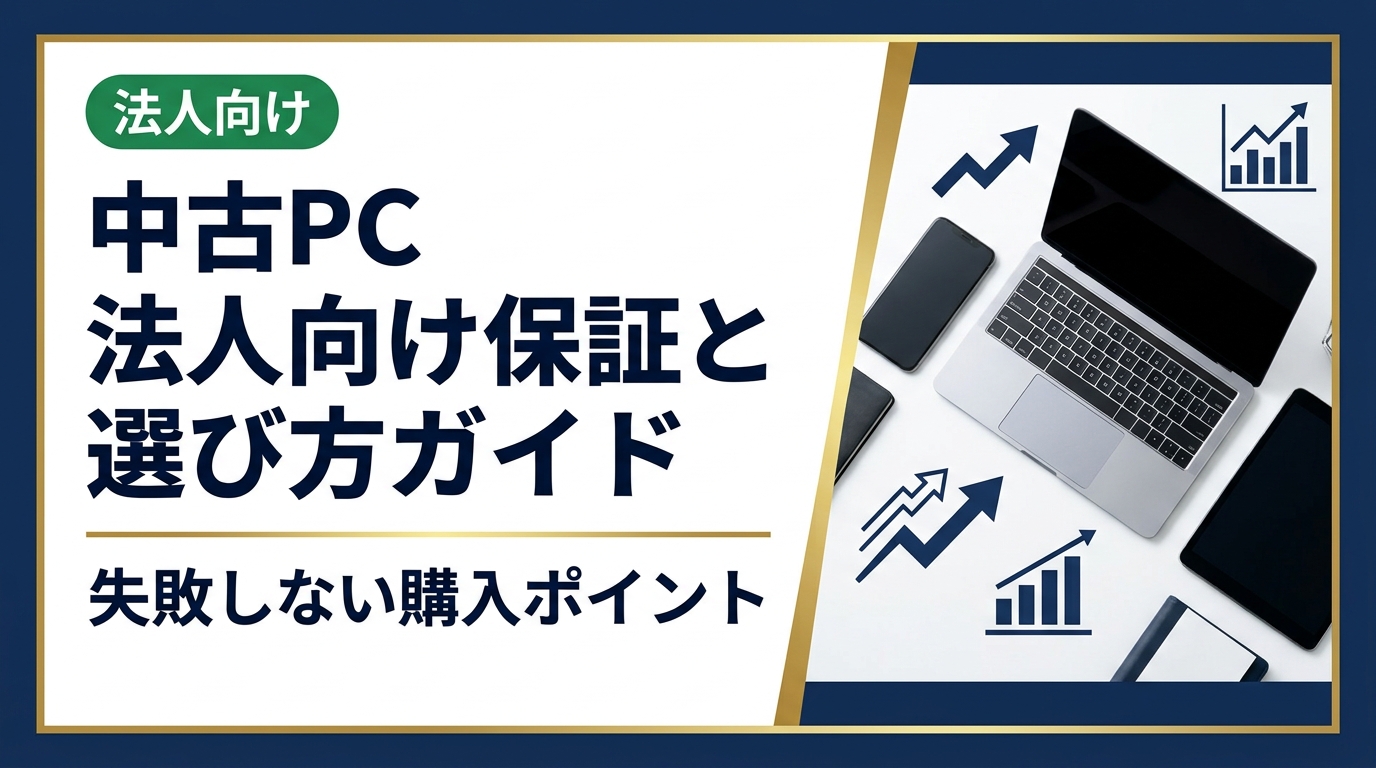 法人が中古PCを購入する際の保証内容・選び方を徹底解説。データ消去証明・グレード・スペック基準など実務担当者が押さえるべきポイントをわかりやすくまとめました。