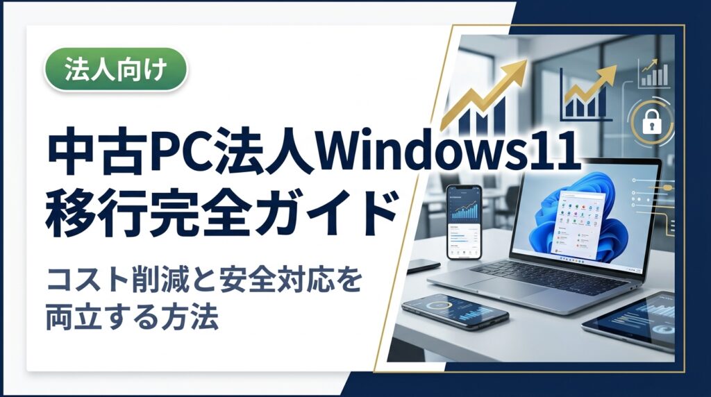 法人向けに中古PCを活用したWindows11移行の手順・注意点・コスト削減策を実務視点で解説。データ消去や調達コストの最適化など総務・情シス担当者が知りたい情報を網羅。