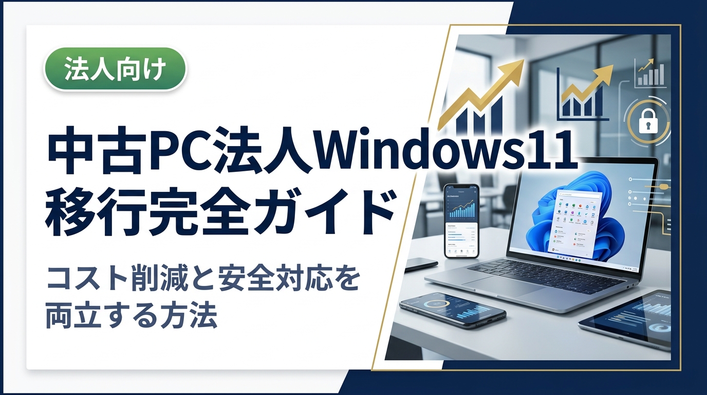 法人向けに中古PCを活用したWindows11移行の手順・注意点・コスト削減策を実務視点で解説。データ消去や調達コストの最適化など総務・情シス担当者が知りたい情報を網羅。