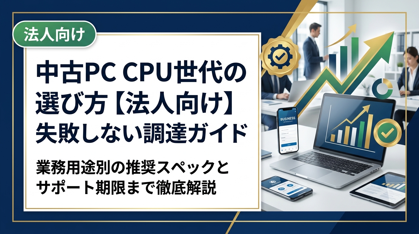 法人が中古PCを調達する際のCPU世代の選び方を徹底解説。Core i第何世代を選ぶべきか、業務用途別の推奨スペック、サポート期限まで実務担当者が知っておくべき情報をまとめました。