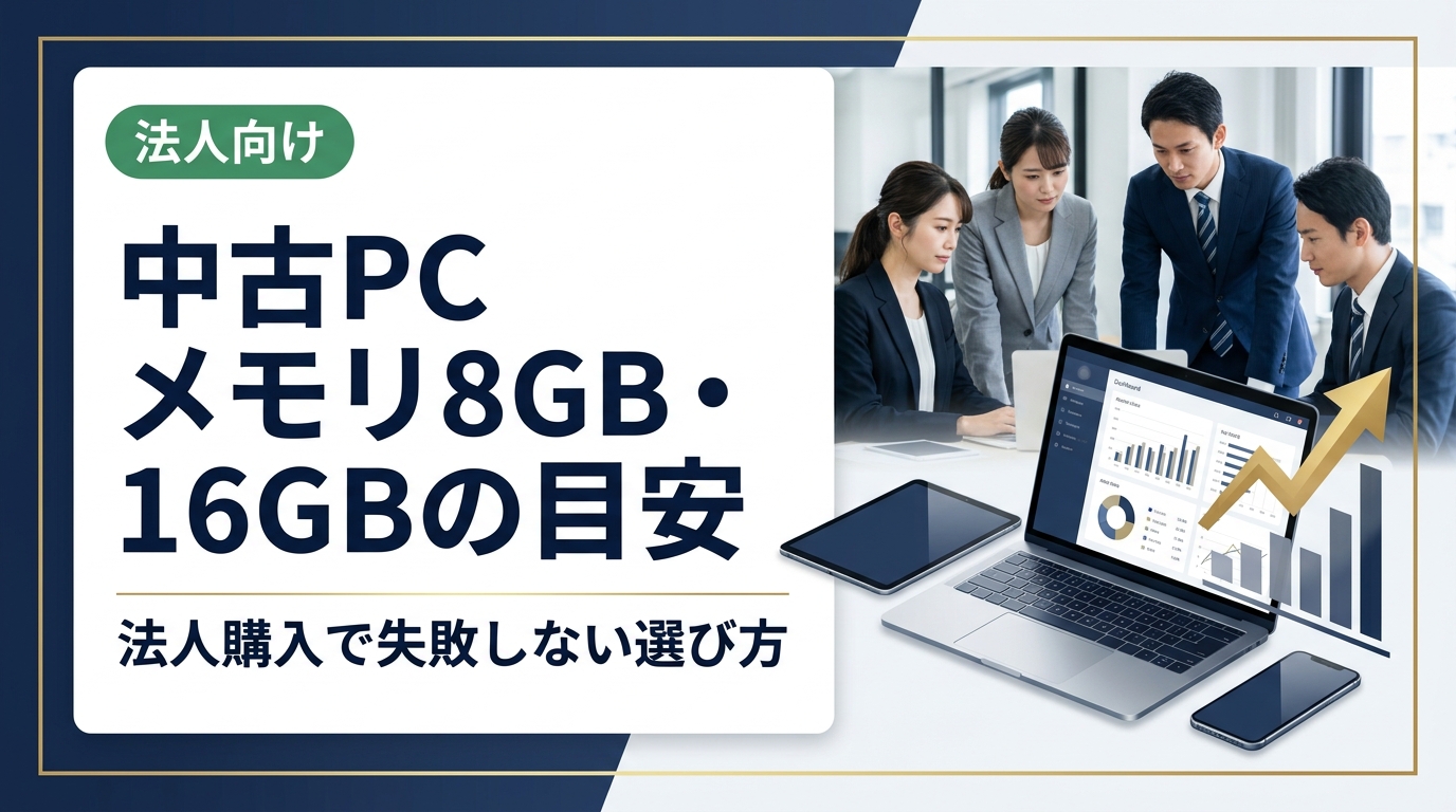 法人が中古PCを購入する際のメモリ8GB・16GBの選び方を実務的に解説。業務内容・OS・同時起動アプリ数から最適な容量の目安を示し、コスト削減と生産性の両立を支援します。