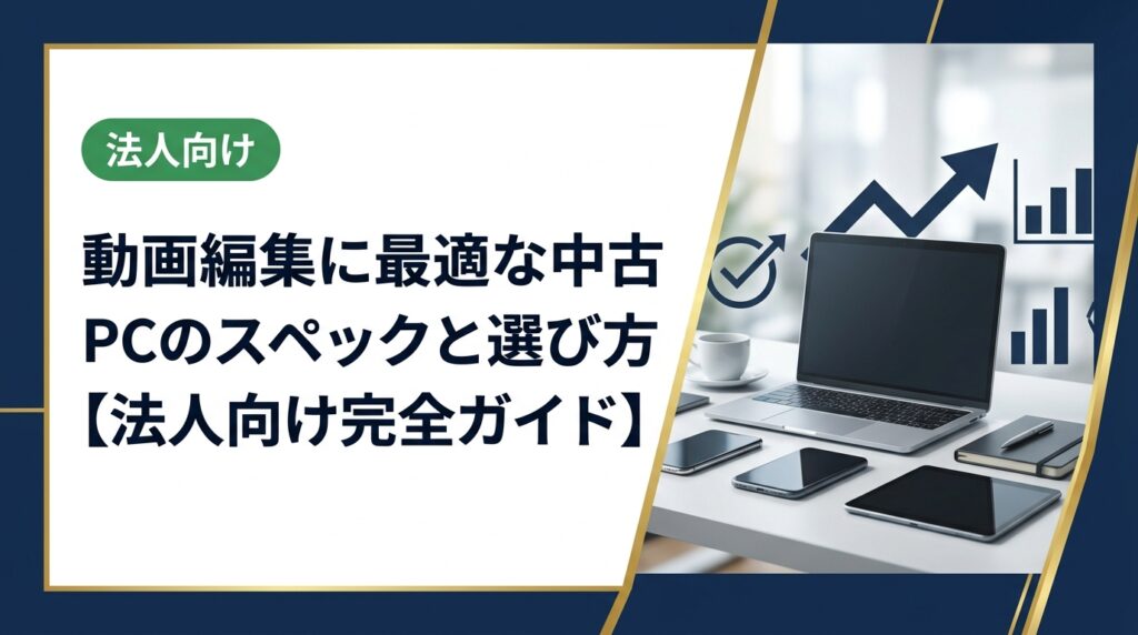 法人向けに動画編集用中古PCの選び方をスペック・用途別に徹底解説。CPU・GPU・RAM・ストレージの目安から調達コスト削減のポイントまで実務担当者が知りたい情報を網羅。