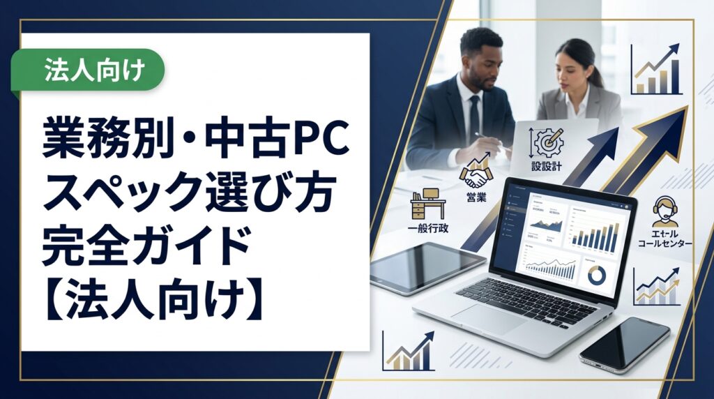 法人が中古PCを選ぶ際の業務別スペック基準を徹底解説。一般事務・営業・設計・コールセンターなど用途ごとの最適スペックと選定ポイントを総務・情シス担当者向けに実務的にまとめました。